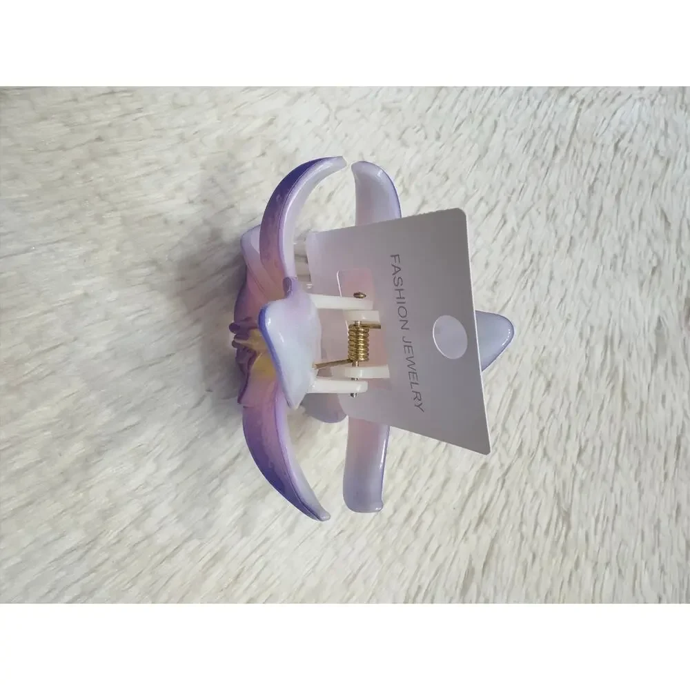 Tropical Hawaiian colorful purple large flower hair claw